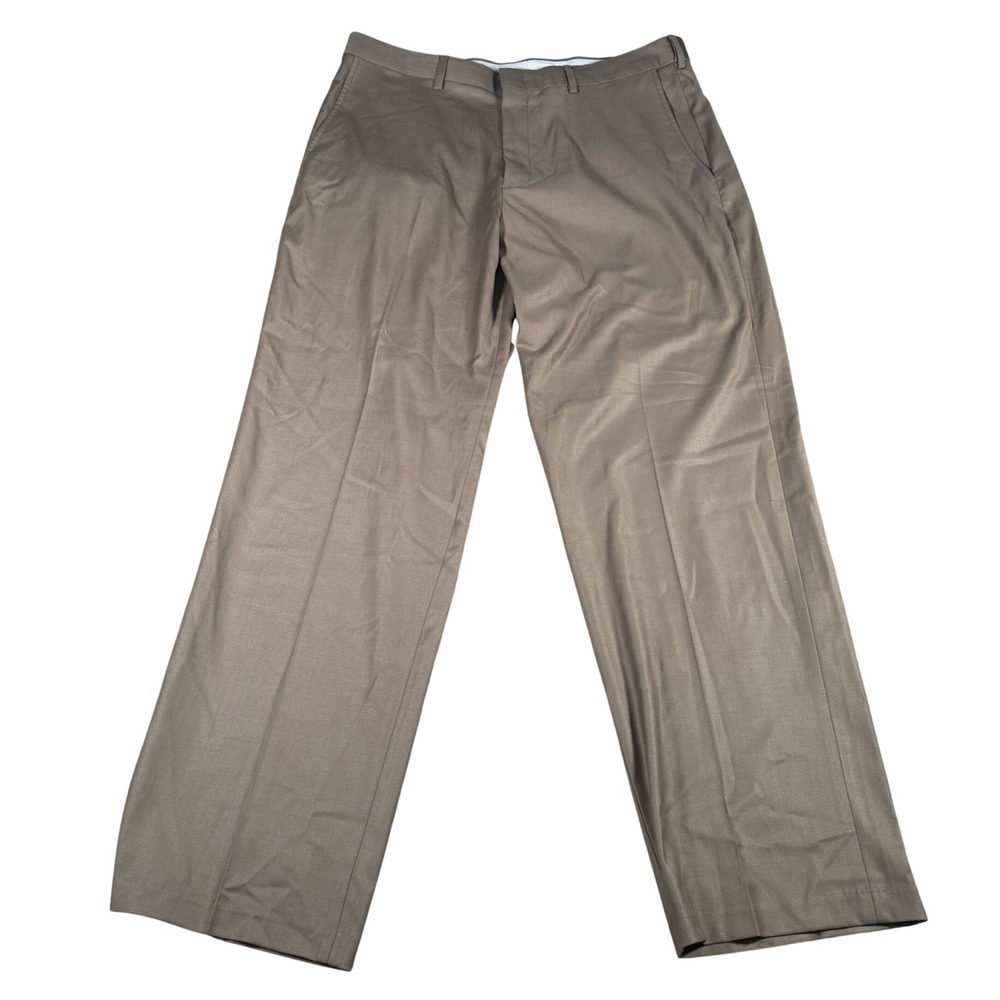 Haggar Dress Pants Mens 36x30 (FITS 35x30) Brown Super Flex Classic Gabardine